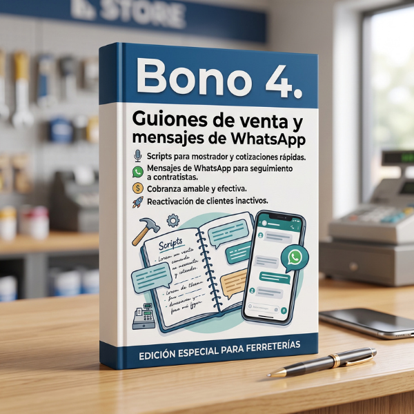 Mockup del Bono 4: Guiones de venta y mensajes de WhatsApp